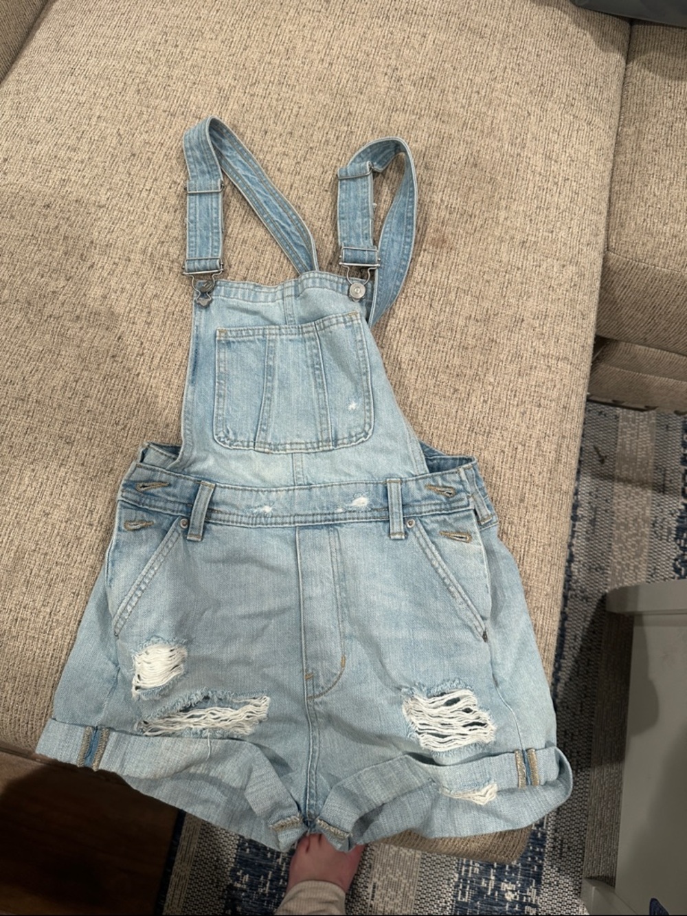 H&M Light Blue Distressed Denim Short Overalls
